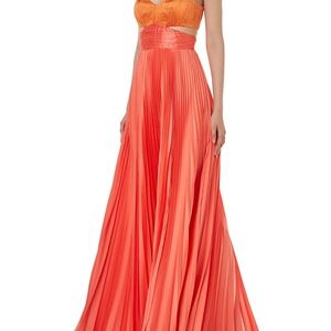 Amur Elodie Gown Elegant Orange Pleated Maxi Dress